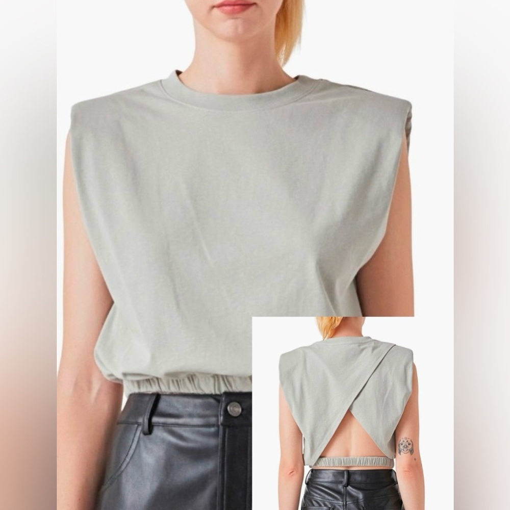 Grey Lab Open Back Crop T-Shirt Grey Size Large NWOT